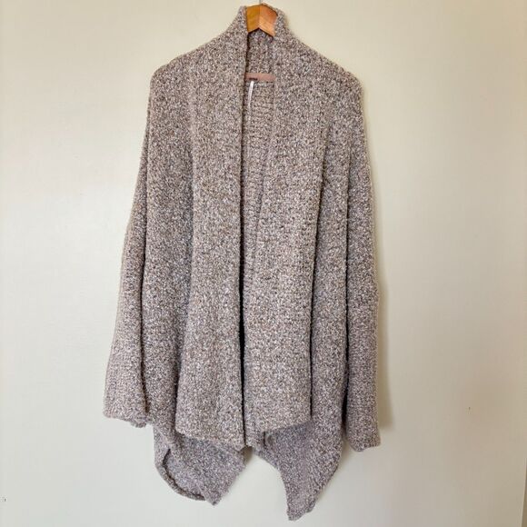 Free People Cardigan Women Large Tan BFF Marled Knit Oversized Open Front Boucle - Picture 1 of 14